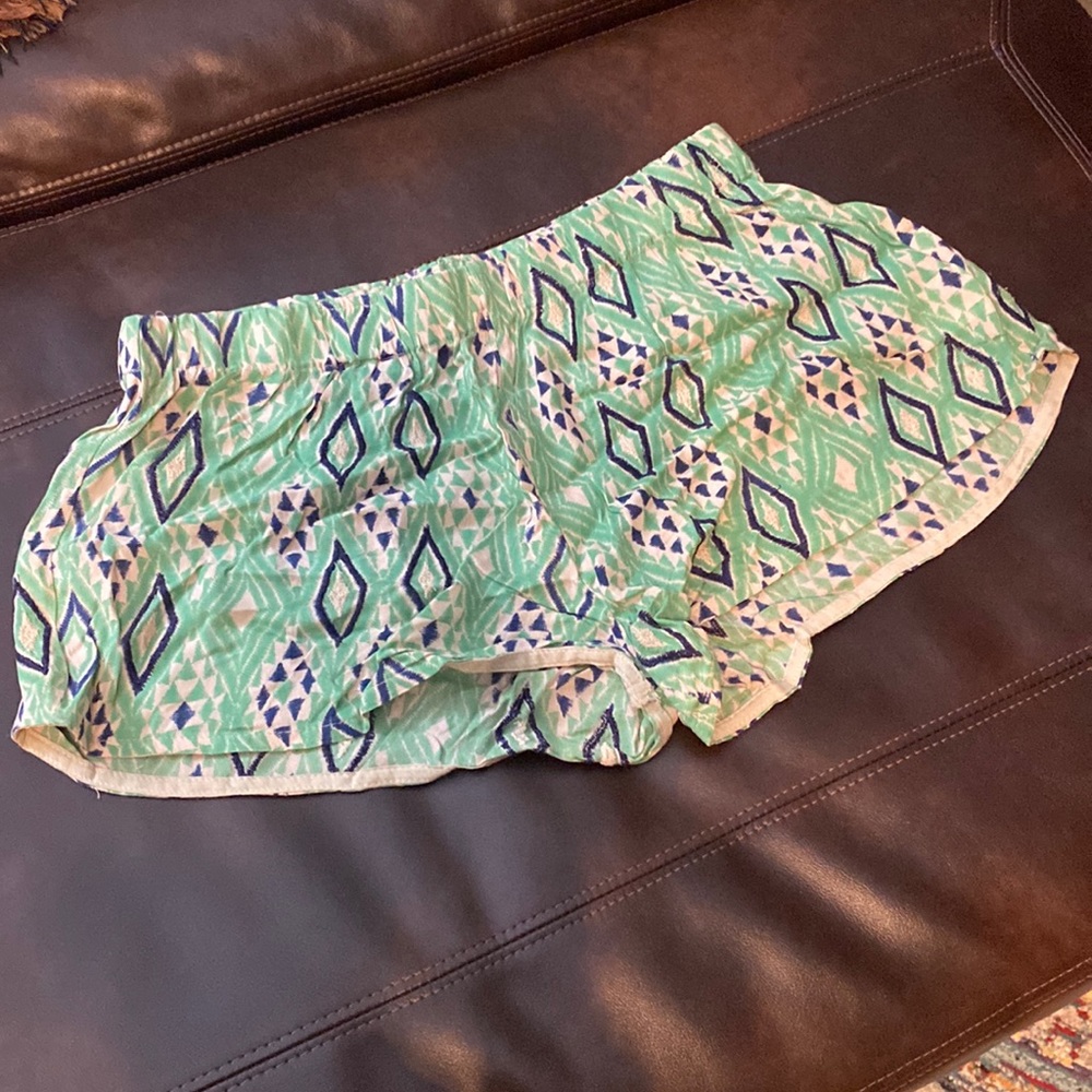 Green and Navy Diamond Print Embroidered Shorts